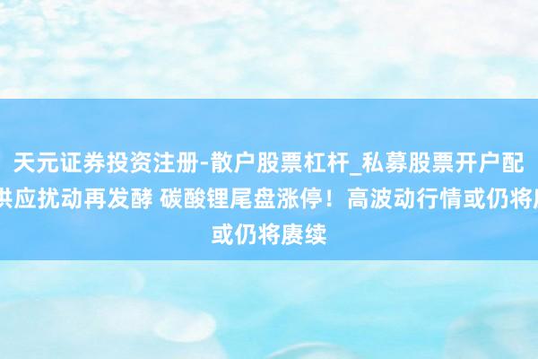 天元证券投资注册-散户股票杠杆_私募股票开户配资 供应扰动再发酵 碳酸锂尾盘涨停！高波动行情或仍将赓续